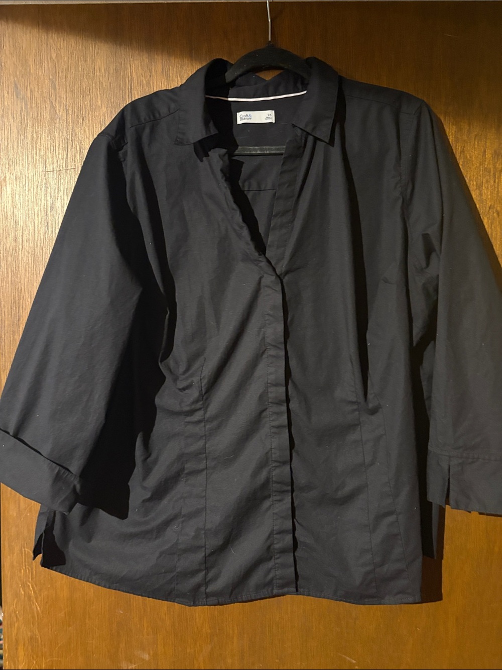 croft & barrow Black Collared Women's taikored blouse